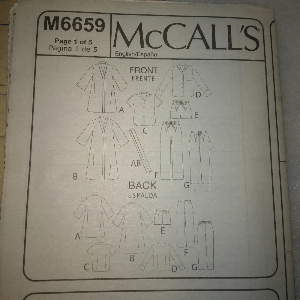 MCCALL'S M6659 Sz 16-24 EASY Misses robe belt tops shorts pants Lounge wear